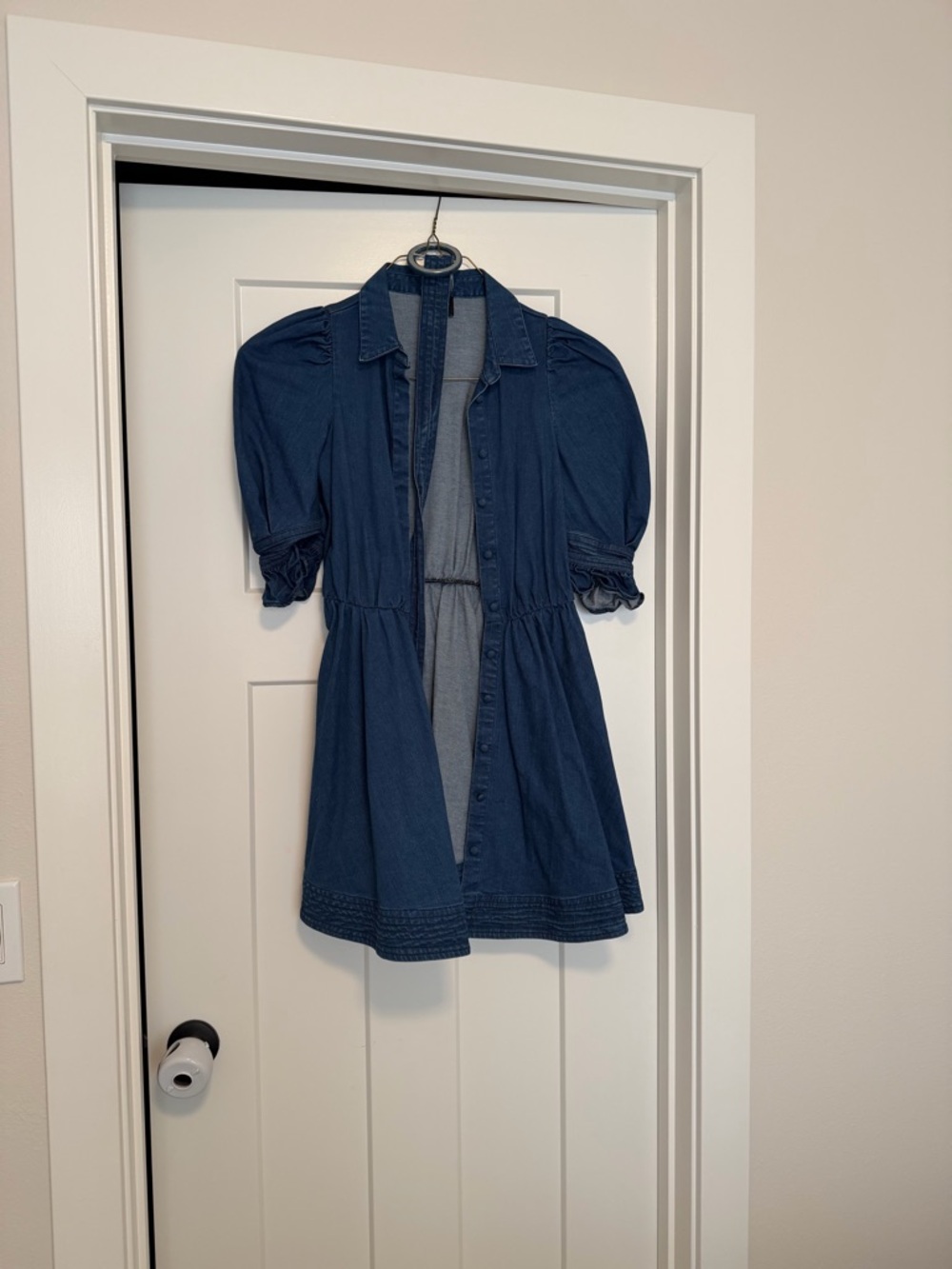 Bardot Denim Blue Mini Dress with Puff Sleeves